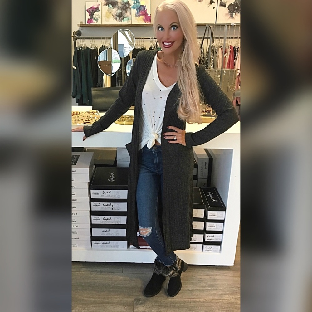 ❤️LAST 1! Longline Gray Pocket Cardigan - Picture 2 of 5